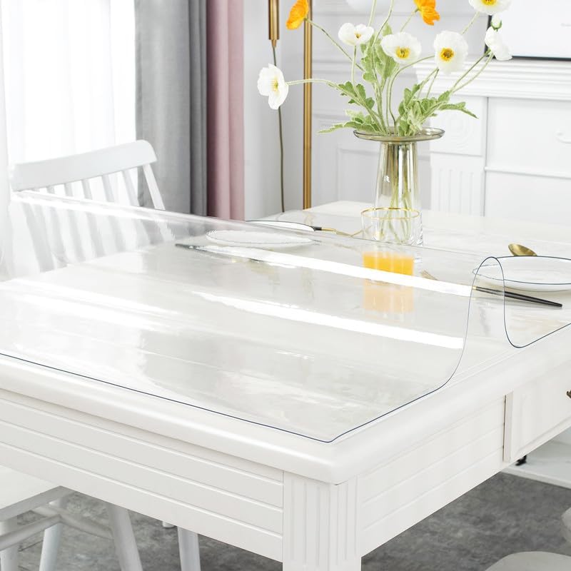 Clear Table Cover Protector ,1.5mm Thick Plastic Table Cover Rectangle,PVC Clear Table Protector,Desk Protector Mat for Kitchen, Dresser, Writing Desk,Dining Room Table