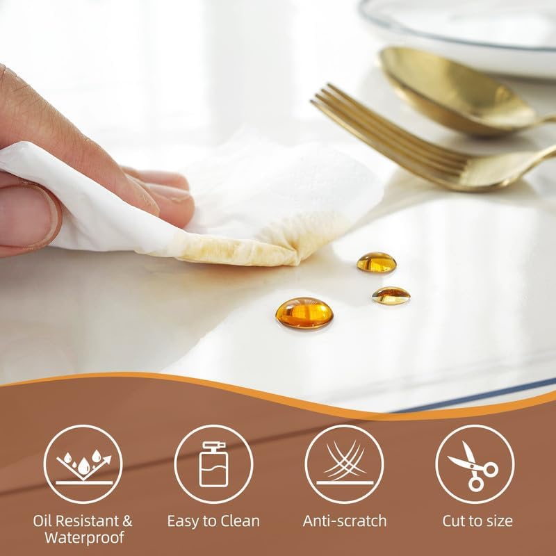 Clear Table Cover Protector ,1.5mm Thick Plastic Table Cover Rectangle,PVC Clear Table Protector,Desk Protector Mat for Kitchen, Dresser, Writing Desk,Dining Room Table