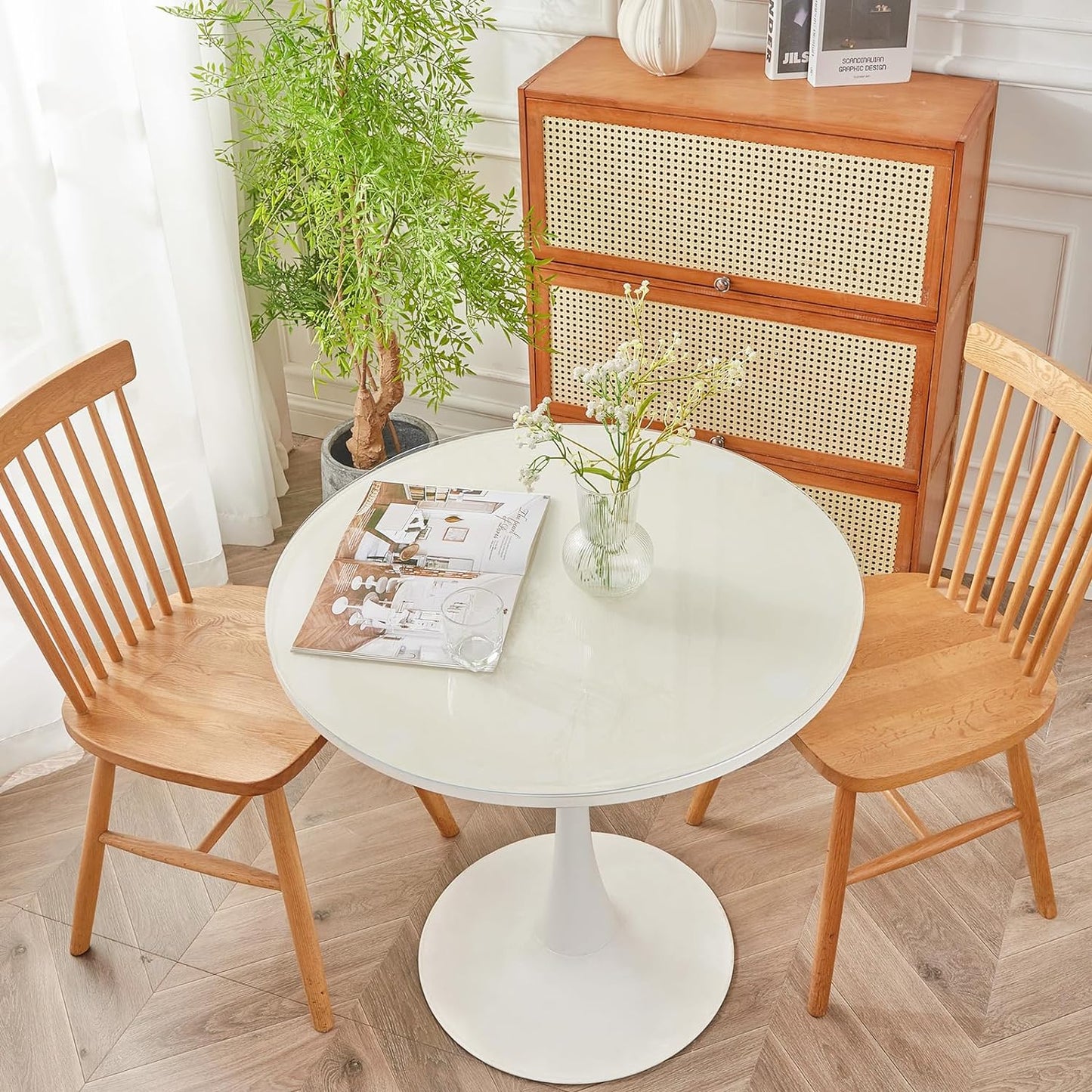 Round Clear Table Protector 2mm Thick, Clear Round Table Cover Protector, Plastic Waterproof PVC Tablecloth, Vinyl Circle Table Top Protector for Dining Room Table, Coffee Table