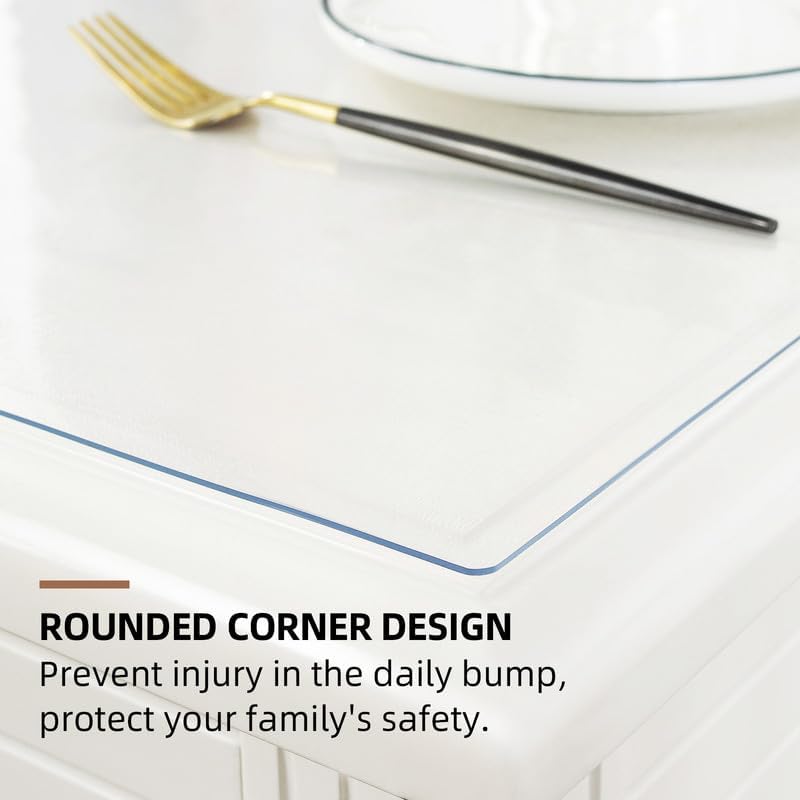Clear Table Cover Protector ,1.5mm Thick Plastic Table Cover Rectangle,PVC Clear Table Protector,Desk Protector Mat for Kitchen, Dresser, Writing Desk,Dining Room Table