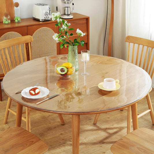 Round Clear Table Protector  2mm Thick, Clear Round Table Cover Protector, Plastic Waterproof PVC Tablecloth, Vinyl Circle Table Top Protector for Dining Room Table, Coffee Table