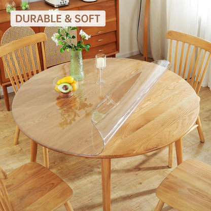 Round Clear Table Protector  2mm Thick, Clear Round Table Cover Protector, Plastic Waterproof PVC Tablecloth, Vinyl Circle Table Top Protector for Dining Room Table, Coffee Table