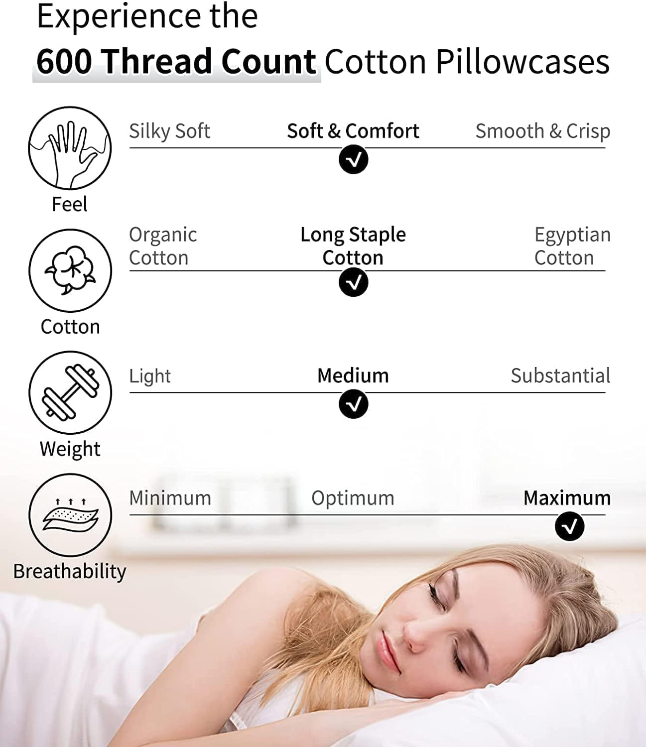 Cotton Body Pillow Cover 1 Pack, 600 Thread Count Body Pillow case 20"x54", Long Body Pillow Case Cover Soft Breathable with Envelope Closure