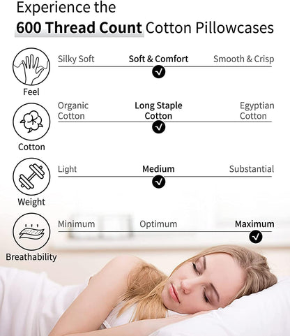 Cotton Body Pillow Cover 1 Pack, 600 Thread Count Body Pillow case 20"x54", Long Body Pillow Case Cover Soft Breathable with Envelope Closure