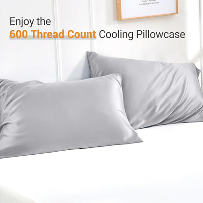 Pillow Cases Standard Size Set of 2, Rayon Derived from Bamboo 600 Thread Count Cooling Pillow Cases for Hot Sleepers, Soft Silky Breathable Envelope Pillowcases,20x26 Inches