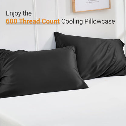 Pillow Cases Standard Size Set of 2, Rayon Derived from Bamboo 600 Thread Count Cooling Pillow Cases for Hot Sleepers, Soft Silky Breathable Envelope Pillowcases,20x26 Inches