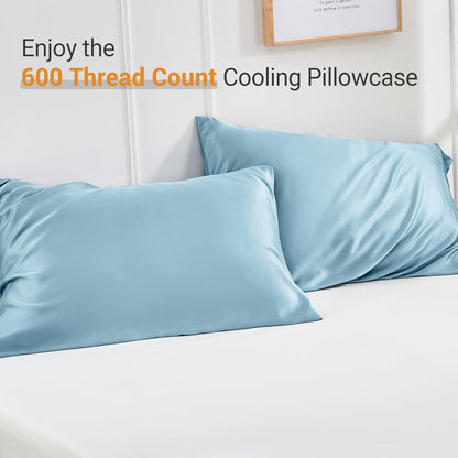 Pillow Cases Standard Size Set of 2, Rayon Derived from Bamboo 600 Thread Count Cooling Pillow Cases for Hot Sleepers, Soft Silky Breathable Envelope Pillowcases,20x26 Inches